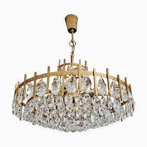 Mid-Century Modern Crystal and Brass Chandelier attributed to Bakalowits, Austria, 1960s