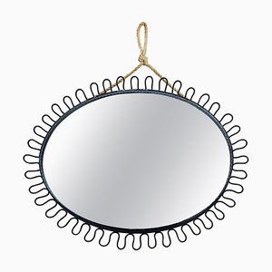 Ovaler Mid-Century Modern Spiegel mit Sonnenschliff, Josef Frank zugeschrieben, BRD, 1960er