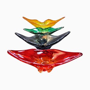 Fruteros decorativos de vidrio atribuidos a Josef Hospodka, ex Checoslovaquia, años 70. Juego de 4