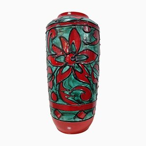 West German Pottery Floor Vase in Red and Green attributed to Scheurich, Germany, 1960s