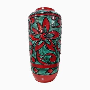Westdeutsche Keramik Bodenvase in Rot und Grün, Scheurich zugeschrieben, Deutschland, 1960er