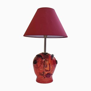 Rote Murano Glas Tischlampe mit abstraktem Gesicht, Celebration of Picasso, Italien, 1980er