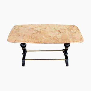 Mesa de centro Mid-Century moderna de mármol, latón y madera, Italia, años 50