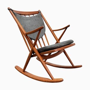 Sedia a dondolo modello 182 in teak attribuita a Frank Reenskaug per Bramin, Danimarca, anni '50