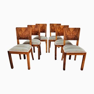 Art Deco Dining Chairs in Walnut Roots Veneer, Austria, 1940s, Set of 6
