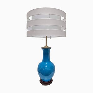 Lampada da tavolo Mid-Century in ceramica blu attribuita a Warren Kessler New York, Stati Uniti, anni '50