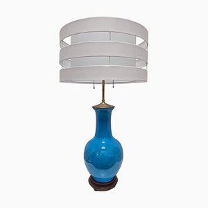 Lampe de Bureau Mid-Century en Céramique Bleue attribuée à Warren Kessler New York, États-Unis, 1950s