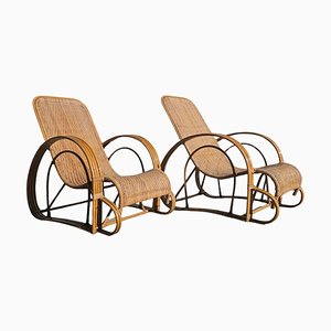 Chaises longues Mid-Century en Bambou et Rotin, Italie, 1960s, Set de 2