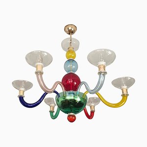 Lámpara de araña de cristal de Murano multicolor en el estilo de Gio Ponti para Venini, Italia, años 70