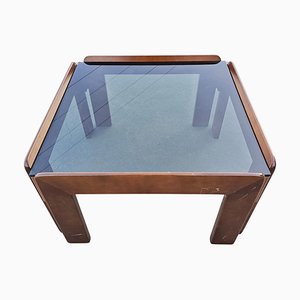 Coffee Table in Walnut and Smoke Glass attributed to Afra and Tobia Scarpa for MCM, Italy, 1960s