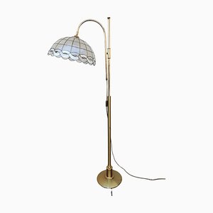 Moderne Mid-Century Stehlampe aus Messing mit Capiz Muschelschirm, 1970er