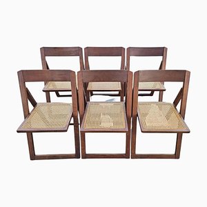 Vintage Folding Chairs with Cane Seats, 1980s, Set of 6