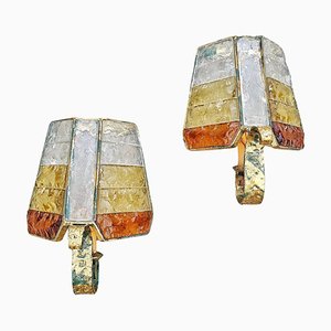 Brutalist Sconces in Hammered Glass from Longobard, 1970s, Set of 2