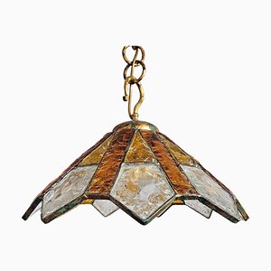 Brutalist Pendant Done in Hammered Glass and Gilt Iron from Longobard, 1970s