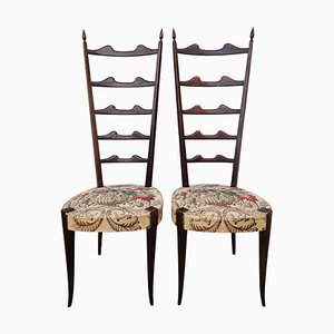 High Backrest Chiavari Chairs in Mahogany attributed to Paolo Buffa Pair, Italy, 1950s, Set of 2