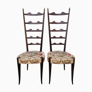 Set of High Backrest Chiavari Chairs in Mahogany attributed to Paolo Buffa Pair, Italy, 1950s
