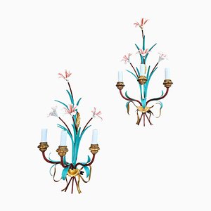 Large Hollywood Regency Tole Sconces with Lilly Flowers, Italy, 1960s, Set of 2