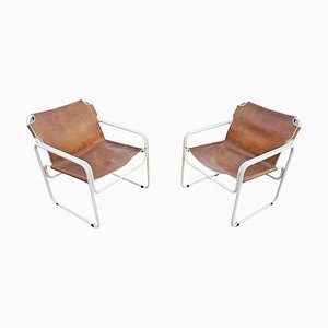 Bauhaus Style Tubular Easy Chairs in Cognac Leather attributed to Jox Interni, 1970s, Set of 2
