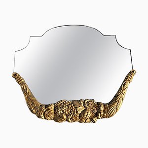 Antique Floral Mirror with Floral Gilt Wood Hand Carved Frame, France, 1890s