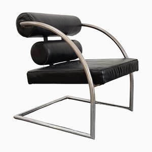 Fauteuil Style Bauhaus en Cuir avec Structure Tubulaire en Chrome, Suisse, 1970s