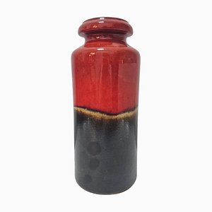 Vaso Fat Lava cilindrico in ceramica rossa e marrone attribuito a Scheurich, Germania, anni '60