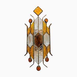 Brutalist Sconce in Hammered Glass attributed to Biancardi and Jordan Arte, Italy, 1970s