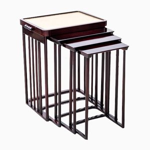 Tavoli ad incastro secessionisti in ottone martellato di Josef Hoffmann per Jacob & Josef Kohn, 1906, set di 4