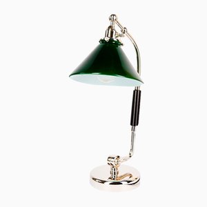 Art Deco Nickel-Plated Swivelling Table Lamp with Green Glass Shade, Vienna, Austria, 1920s