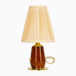 Cherrywood Table Lamp with Fabric Shade by Rupert Nikoll, Vienna, Austria, 1950s