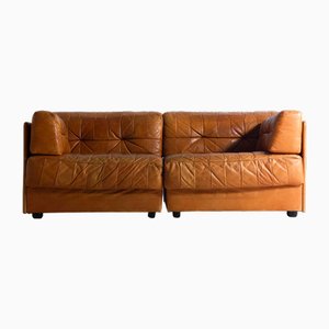 Vintage Leather Modular Sofa in Caramel Leather, Germany, 1960s, Set of 2