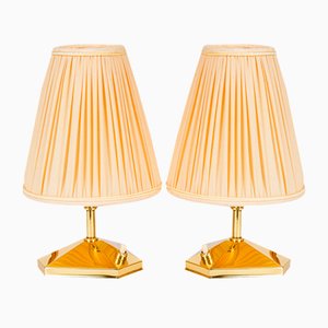 Small Brass Table Lamps with Fabric Shades, Vienna, Austria, 1960s, Set of 2
