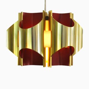 Lampe à Suspension Dorée et Orange par Bent Karlby pour Lyfa, Denmark, 1960s