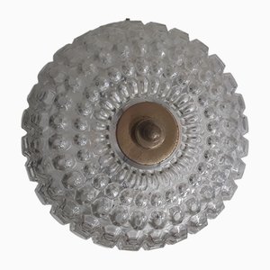 Vintage German Flat Ceiling Lamp with a Clear Relief Glass Honeycomb Shade & Metal Mount from Limburg, 1970s