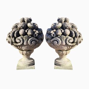 Early 20th Century Stone Garden Vases, Set of 2