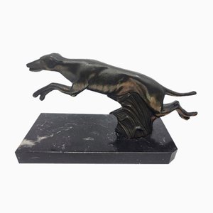 Sujetalibros Greyhound Art Déco de Regula sobre mármol negro, de principios del siglo XX. Juego de 2