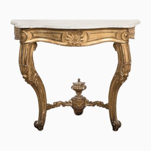 Consola o mesa auxiliar francesa Luis XV antigua de madera dorada, siglo XIX