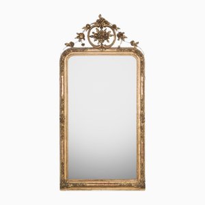 Large 19th Century Louis Philippe Mirror with Ornate Flower Crest