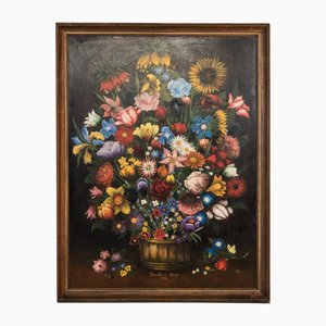 Artista francés, Arreglo floral, Pintura al óleo, Enmarcado