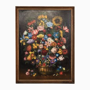 Artista francese, composizione floreale, pittura a olio, con cornice