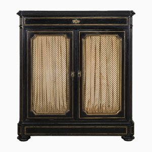 Kleiner Napoleon III Schrank aus schwarzem Holz & Messing, 19. Jh.