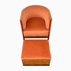 Art Deco Rationalist Armchair with Pouf, 1930s, Set of 2