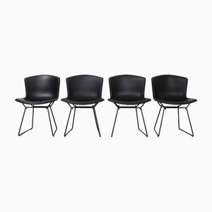 Model 420 Chairs in Black Leather by Harry Bertoia for Knoll International, Set of 4