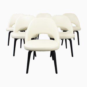 Executive Chairs in Ivory Leather by Eero Saarinen for Knoll International, Set of 6