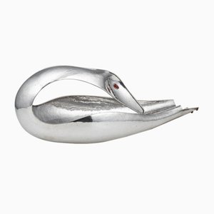 Italian Silver Baguette Tray in the form of Swan by Finzi, 1970s
