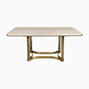 Mesa de comedor italiana vintage de travertino y oro de Alessandro Albrizzi, años 70