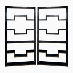 Französische Vintage Etagenregale aus schwarzem Metall & Rauchglas, 1970er, 2er Set
