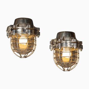 Vintage 20th Century WW2 Caged Submarine Wall Lights, 1940s, Set of 2