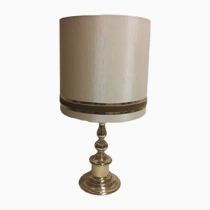 Vintage German Table Lamp with Brass Base and Cream-Colored Fabric Shade, 1970s