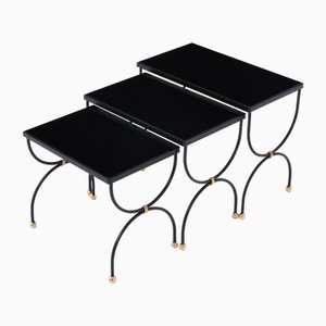 Black Brass and Opaline Glass Nesting Tables from Maison Jansen, 1960s, Set of 3