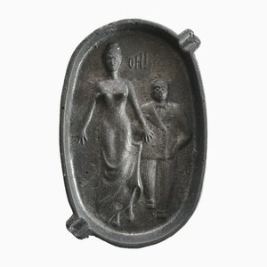 Double-Sided Cast Ashtray with Tin Picture, 19th Century